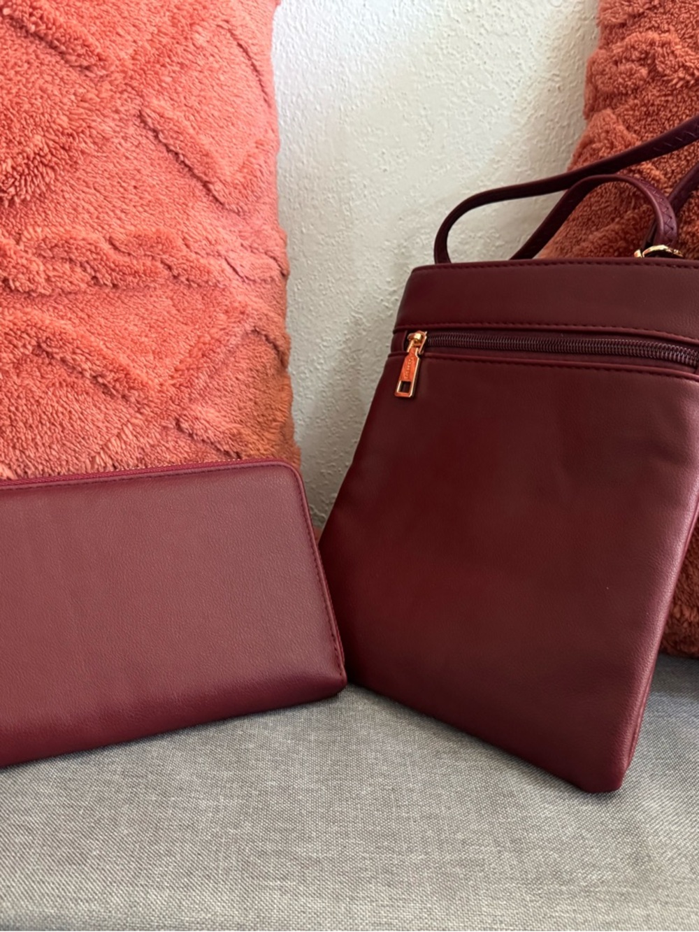 Sleek Burgundy Women's Crossbody Bag with Matching Wallet